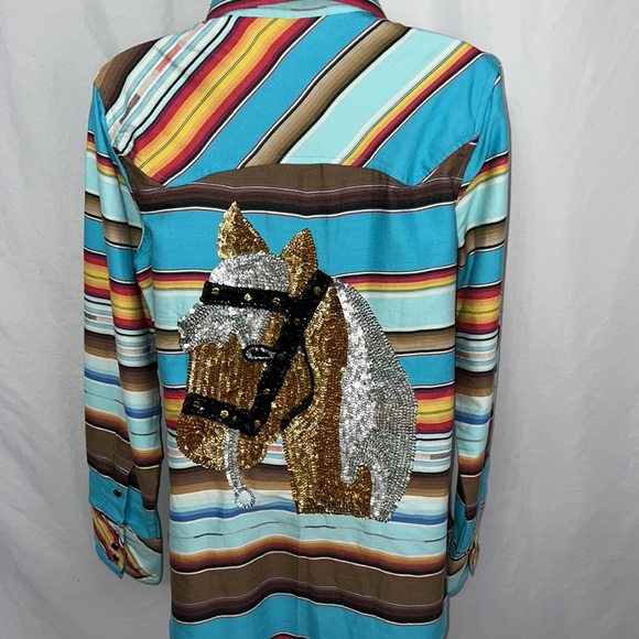 Tasha Polizzi Womens Southwestern Snap Button Shirt Sequin Horse Size Medium - Picture 12 of 14